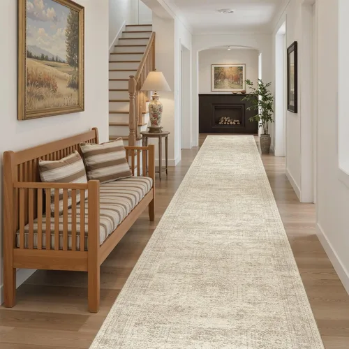 Miniatura 33 de Alfombra de pasillo Soalmost 2'6" x 10' lavable, alfombra antideslizante para cocina, baño, lavandería, alfombras vintage ultra delgadas para Beige