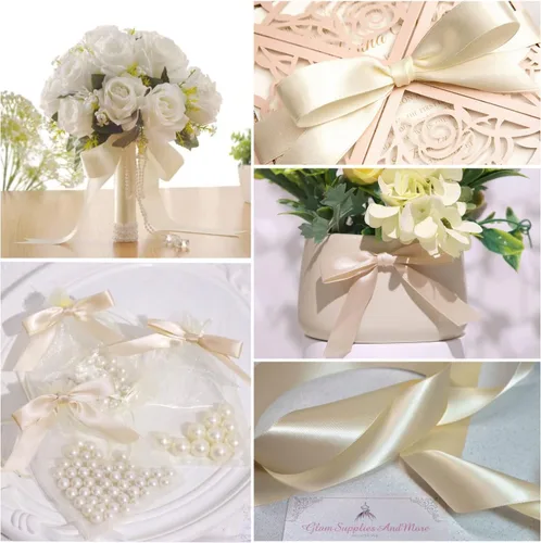 Miniatura 3 de Cinta beige de 1-1/2 pulgadas x 25 yardas, cinta de satén de tela de color sólido para envolver regalos, manualidades, ramos de novia, coronas