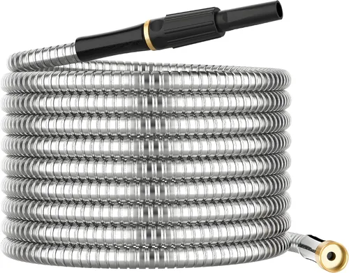Miniatura 10 de Manguera de jardín de metal corta de 15 pies, adaptador de extensión de manguera pequeña de acero inoxidable para carrete de manguera, tubo de agua