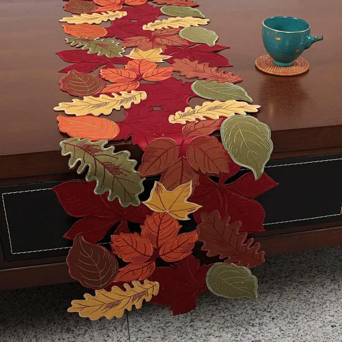 Miniatura 7 de Juego de 4 manteles individuales de otoño con hojas bordadas de Acción de Gracias, decoración de mesa de arce, festivo, cosecha, apliques vívidos