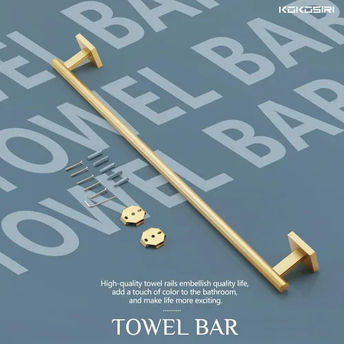 Miniatura 8 de KOKOSIRI Barra de toallas de baño, soportes de toallas de baño para inodoro, armario de cocina, montaje en pared, 24 pulgadas, acero inoxidable Oro