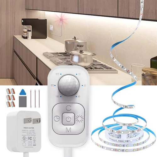 Miniatura 7 de DGD Luces para debajo del gabinete, tira de luces LED con sensor de movimiento enchufable para interiores con adaptador aprobado por UL FCC, BLANCO
