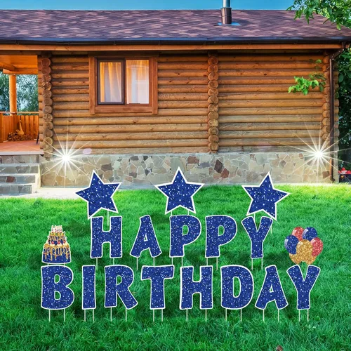 Miniatura 8 de Jetec 18 Piezas de Carteles de Cumpleaños para Patio con Estacas, Carteles de Cumpleaños al Aire Libre de 16 Pulgadas, Decoraciones de Cumpleaños