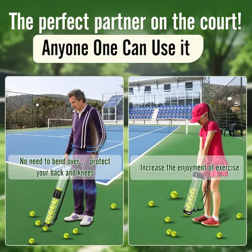 Miniatura 7 de Hikeen Tubo de recogida de pelotas de tenis duradero con 6/12 pelotas de tenis, recogida rápida y almacenamiento, tubo de pelota de tenis con correa