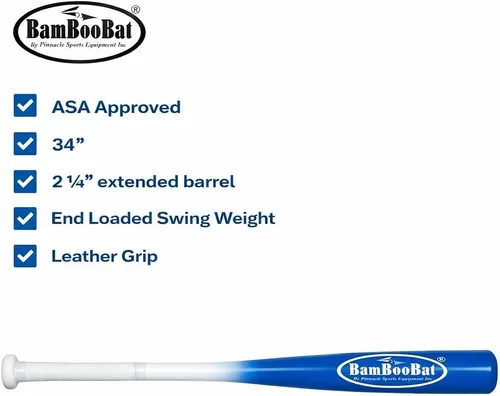 Miniatura 3 de BamBooBat Bate de sóftbol de lanzamiento lento sin carga aprobada por la ASA - 34 pulgadas garantía de 100 días Mango natural/barril azul real