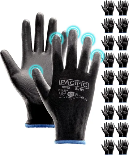 Miniatura 15 de PACIFIC PPE 18 pares de guantes de trabajo, guantes de punto sin costuras recubiertos de poliuretano, guantes de seguridad para pantalla táctil