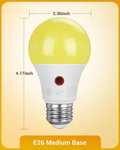 Miniatura 7 de DEWENWILS Bombilla LED A19 para exteriores del anochecer al amanecer, bombillas amarillas para exteriores, brillo ámbar de 2000 K, equivalente a 9 W