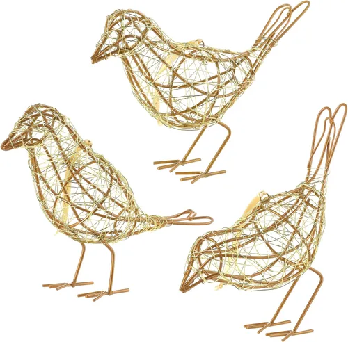Miniatura 11 de Juego de Decoración de Granja de 3 Estatuas de Pájaros - Adorno Navideño - Figuras de Pájaros de Ratán Natural Tejidas a Mano para Decoración