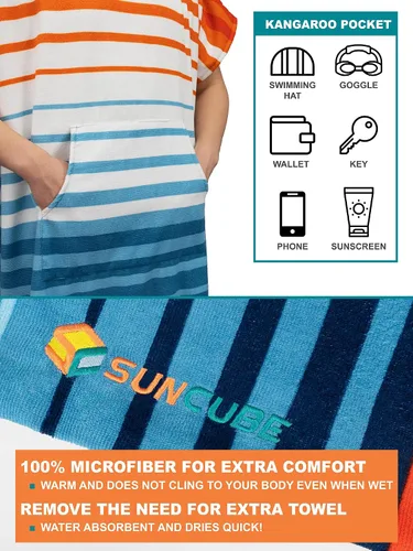 Miniatura 3 de SUN CUBE Poncho de surf cambiador con capucha Toalla de microfibra absorbente de secado rápido con bolsillo para surfear, hombres y mujeres