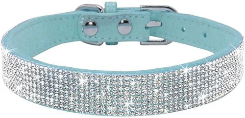 Miniatura 18 de Collar para perro con cristales de imitación, collar de piel sintética con brillantes para perro, gato y cachorro en color negro, tallas S M L XL