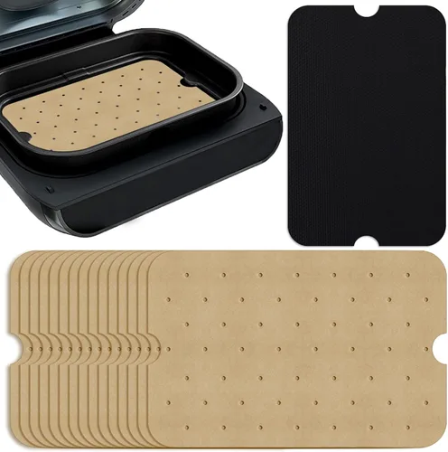 Miniatura 8 de WMKGG Papel pergamino rectangular para freidora de aire, 100 forros desechables perforados para freidora de aire con 2 alfombrillas de parrilla