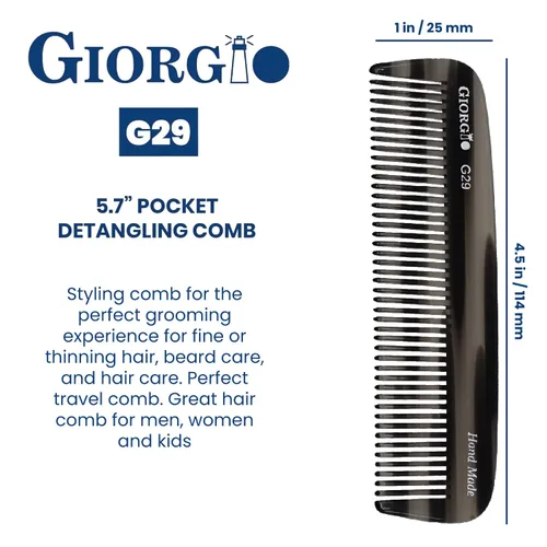 Miniatura 3 de Giorgio G29 - Peine de bolsillo de dientes finos Grahpite negro para hombres, peine alisador para el cuidado diario del cabello, bigote y barba
