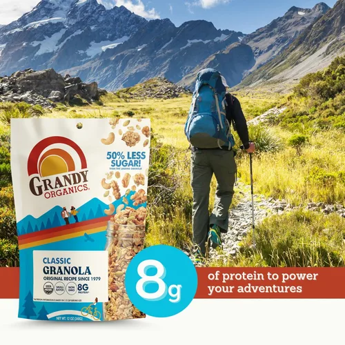 Miniatura 7 de Grandy Organics Granola clásica, cereal de granola orgánico certificado, bajo en azúcar, hecho con avena, semillas de calabaza, nueces y anacardos