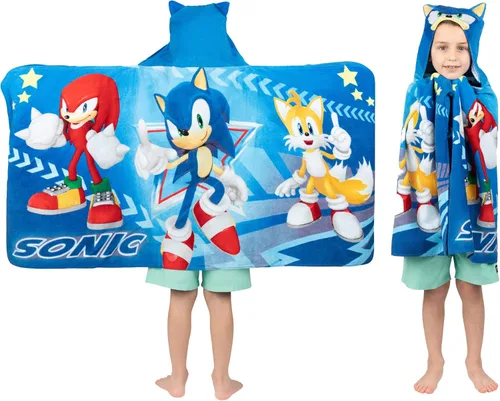 Sonic The Hedgehog, Anime, Toalla Envolvente con Capucha de Algodón Terry Suave para Baño/Piscina/Playa, 24 x 50 pulgadas, Por Franco Kids Multicolor