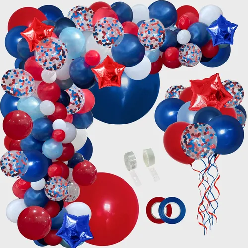 Miniatura 9 de PERPAOL Kit de guirnalda de globos de color azul marino, rojo y blanco, 140 unidades, para graduación de clase de 2024, día 4 de julio, bandera