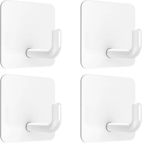 VIS'V Ganchos adhesivos, ganchos de pared de ducha de metal, impermeables, 2 tiras adhesivas adicionales, color blanco, 4 unidades