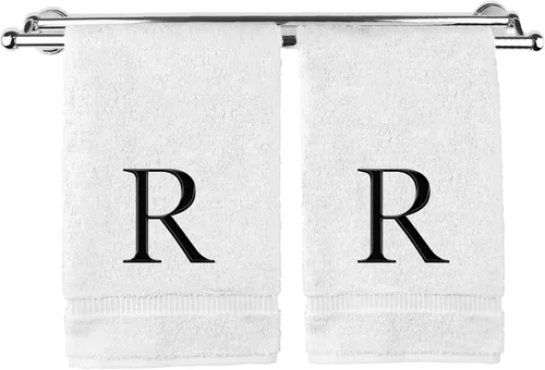 Miniatura 80 de Toalla de mano monogramada, regalo personalizado, juego de 2 - Toalla bordada con letra de bloque dorada - Extra absorbente 100% algodón turco