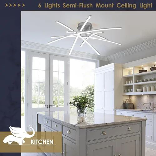 Miniatura 8 de Lámpara de Techo Semiempotrada, Candelabro LED Regulable de 32.8" Luminaria de Techo Moderna Regulable con Control Remoto de 6 Luces para Sala