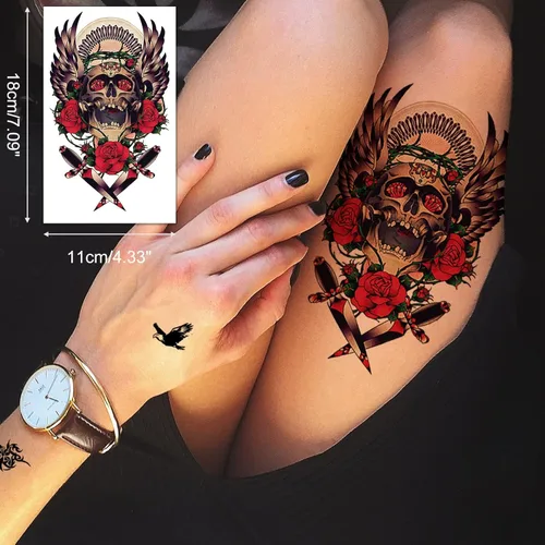 Miniatura 3 de Aresvns Calcomanías de tatuaje temporales realistas, 16 hojas de tatuajes falsos para hombres o mujeres con 8 hojas de tatuajes negros pequeños