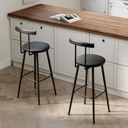 Miniatura 2 de Taburetes de bar, juego de 2 taburetes de cocina altos, sillas de bar con respaldo y reposapiés, taburetes industriales con asiento suave de PU