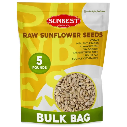Sunbest Natural Semillas de girasol crudas, 5 libras, sin sal y sin cáscara, granos de semillas de girasol a granel para comer, para aperitivos,