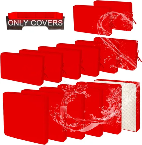 Miniatura 19 de 14 fundas de cojín de patio para juegos de asientos seccionales de muebles de exterior de 7 piezas, resistentes al agua, más 2 almohadas decorativas
