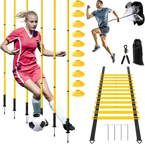 Juego de 24 piezas de equipo de entrenamiento de agilidad de fútbol, bastones de agilidad, escalera, más para un montaje rápido y fácil Amarillo