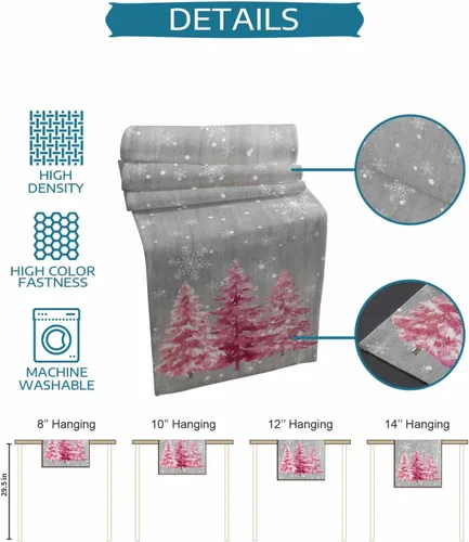 Miniatura 7 de Camino de mesa de Navidad de otoño de 90 pulgadas de largo, árbol de Navidad, fondo gris, duradero, lavable, camino de mesa de cocina para Árbol