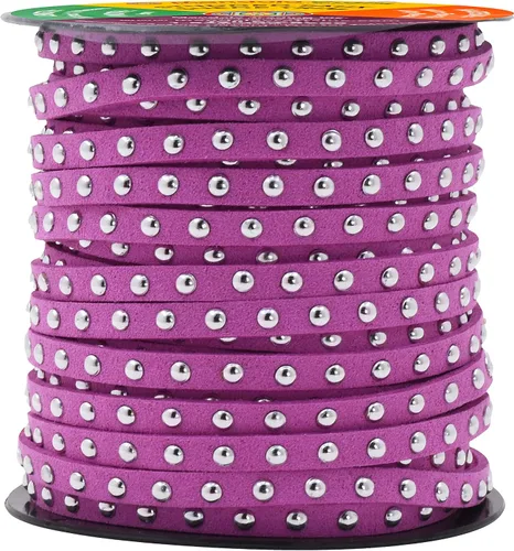Miniatura 40 de Mandala Crafts Cordones de gamuza sintética para fabricación de joyas, 20 yardas, tiras de cordones de cuero con tachuelas doradas, cuerdas planas