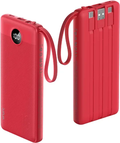 Miniatura 11 de VRURC Cargador de teléfono portátil, cargador portátil de viaje con 4 cables, 5 salidas 2 entradas banco de energía USB C delgado, cables integrados
