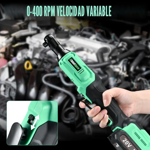 Miniatura 5 de Juego de llaves de trinquete inalámbricas de 20 V, kit de trinquete de potencia eléctrica de 3/8 pulgadas con 400 RPM, luz de trabajo LED y 2 Verde