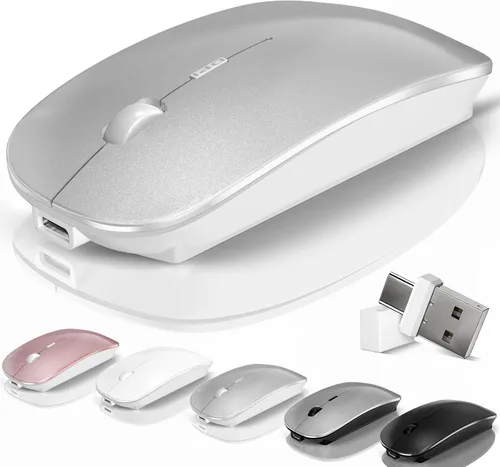 Kovess Ratón para Laptop Inalámbrico Bluetooth - MacBook Air Mac Pro PC iPad Ratón Óptico Recargable Silencioso con Jiggler Interruptor de Modo Dual
