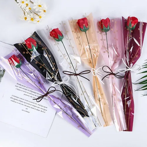 OUKEYI 150 unidades, 6 colores, papel de regalo de flores, bolsa de embalaje de rosas individuales, suministros de ramo de floristería, papel de