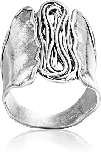 Miniatura 5 de JEAN RACHEL JEWELRY Anillo de plata de ley 925 Anillo de escudo contemporáneo con envoltura de alambre de diseño vintage, hipoalergénico, sin plomo