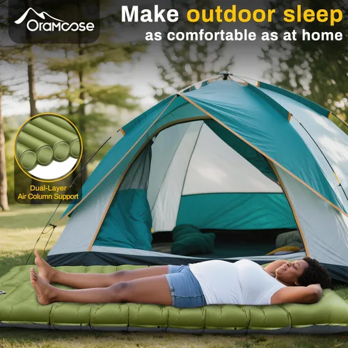 Miniatura 7 de Almohadilla de dormir para camping, extra gruesa de 6 pulgadas, inflable, con almohada, bomba de pie incorporada, almohadilla para dormir para Verde