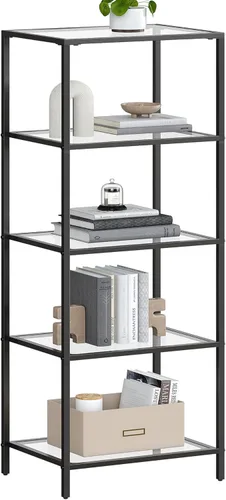 Miniatura 10 de VASAGLE - Librero, estantería de 4 niveles, estantería delgada para dormitorio, baño, oficina en casa, vidrio templado, marco de acero, negro mate
