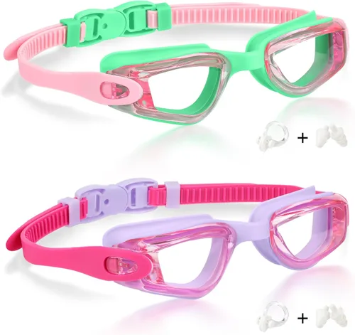 Miniatura 20 de Aegend - Gafas de natación de 2 unidades, gafas de natación para niños, niños y niñas de 3 a 14 años Azul y verde claro