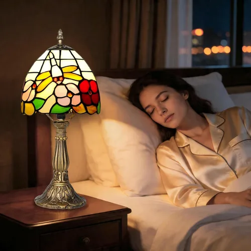 Miniatura 2 de Lámpara de mesa pequeña estilo Tiffany, lámpara de vidrio teñido antiguo de 5 pulgadas, lámpara de mesa de noche para escritorio, para dormitorio