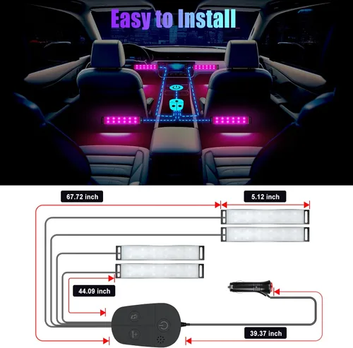 Miniatura 2 de YiLaie Luces interiores de automóvil, luces interiores inteligentes para automóvil con control de aplicación, kit de iluminación interna de neón