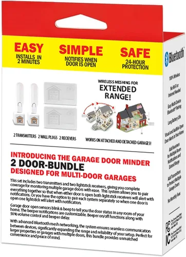 Miniatura 6 de Garage Door Minder® Paquete combinado de 2 puertas + 2 habitaciones. 100% inalámbrico. Sin Wi-Fi. Sistema de monitor y alerta en el hogar. Se