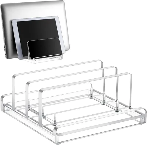Miniatura 8 de Chunful Soporte vertical ajustable para computadora portátil, soporte acrílico de 3 ranuras para laptop, base invisible para computadora portátil