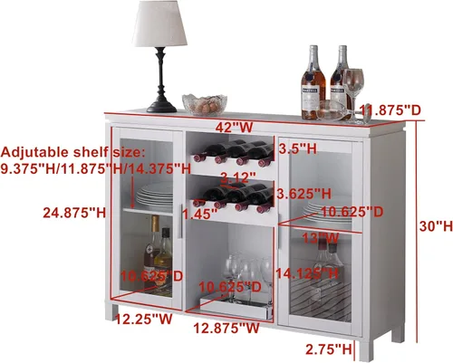 Miniatura 2 de Kings Brand Furniture Neiman - Aparador de madera para vino, estante de madera para vino y armario de buffet independiente con almacenamiento