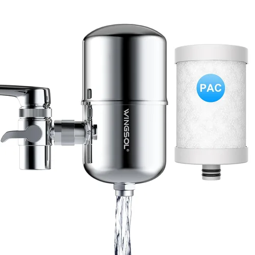 WINGSOL Filtro de agua de acero inoxidable para grifo de fregadero, NSF/ANSI 42 y 53, purificador de grifo giratorio de 360° que reduce PFAS, plomo,