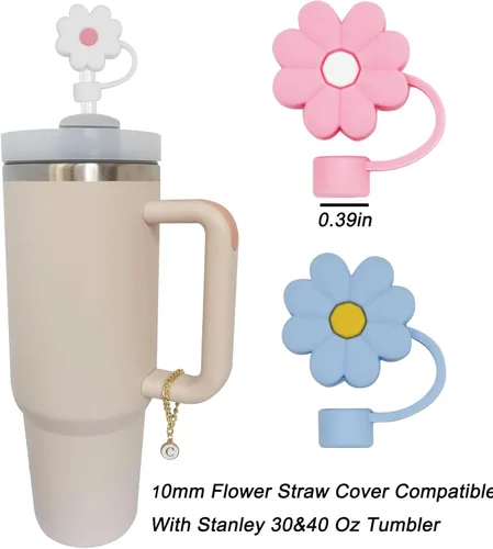 Miniatura 2 de Stanley Cup 3 piezas de 30 y 40 onzas, 0.394 in de silicona con diseño de flores, tapa protectora con 2 piezas de dije de letra inicial 3piezas