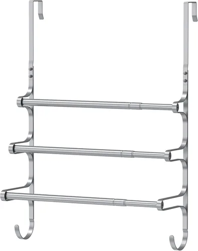 Miniatura 12 de CANYAVE Toallero para colocar sobre la puerta, toallero para puerta de baño, soporte triple para almacenamiento de toallas con ganchos (negro mate)