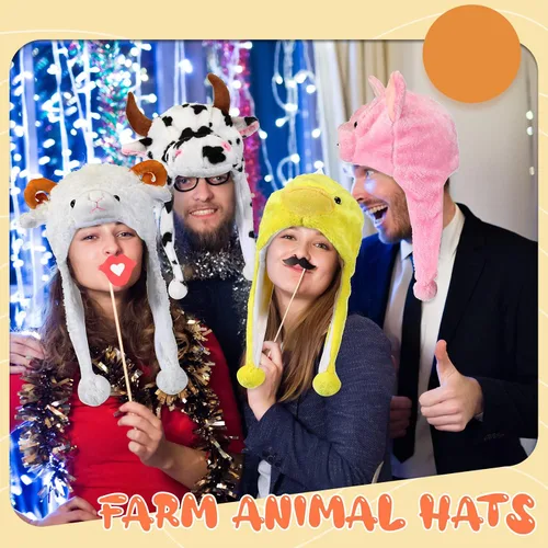 Miniatura 6 de Newcotte 6 piezas de sombreros de disfraz para niños, conjunto de sombreros de animales de felpa, accesorios de cabeza de animales divertidos