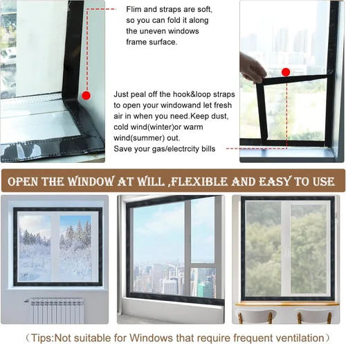 Miniatura 6 de Kit de aislamiento de ventana para invierno, sellador de cubierta de ventana con aislamiento de plástico ajustable, reutilizable, grueso