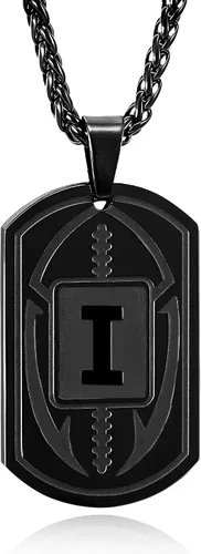Miniatura 75 de Graduation Gifts - Football Initial Necklace for Men Boys Kids Teen Dog Tag Stainless Steel Black Letter Pendant Sport Football Athletes Jewelry