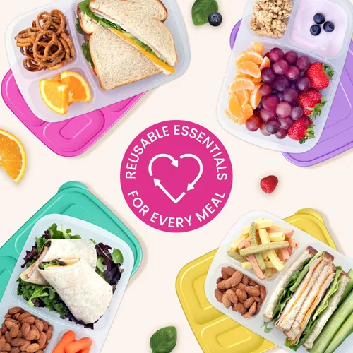 Miniatura 7 de Bentgo Easyboxes - Cajas de almuerzo apilables originales - Recipientes de comida reutilizables de 3 compartimentos para niños y adultos - Caja