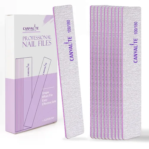 Miniatura 7 de Canvalite 12 limas de uñas gruesas de grano 100/180 para uñas acrílicas, lima de uñas profesional, reutilizable, tablero de esmeril, herramientas